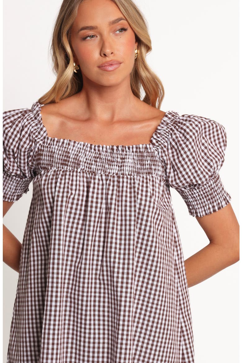Kennedy Puff Sleeve Smocked Gingham Minidress, Alternate, color, CHOCOLATE GINGHAM