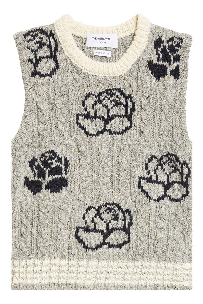 Intarsia Rose Donegal Tweed Sweater Vest, Alternate, color, LIGHT GREY