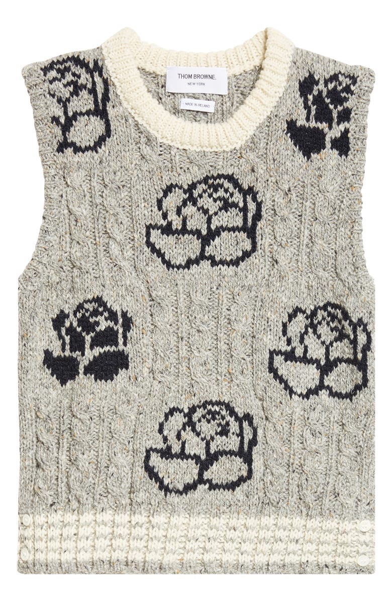 Thom Browne Intarsia Rose Donegal Tweed Sweater Vest, Alternate, color,