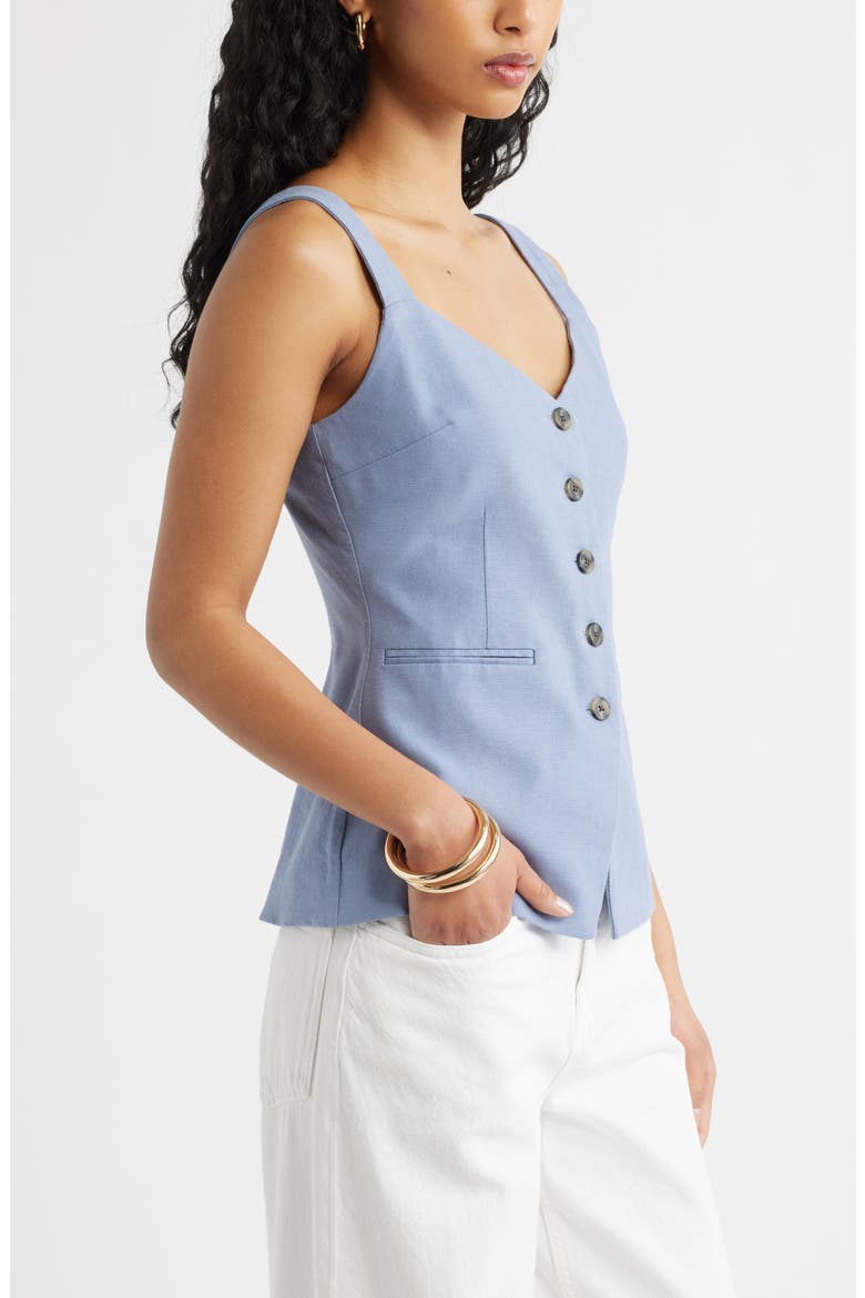 Button Front Linen Blend Tank, Alternate, color, BLUE UMBRA