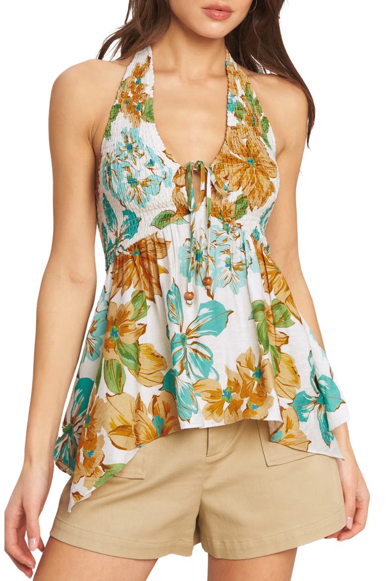 Print Smocked Halter Top, Main, color, IVORY