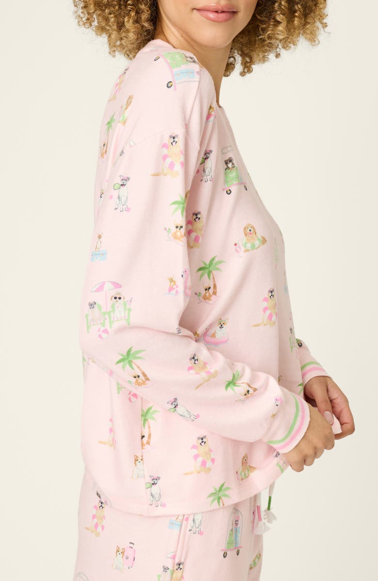 PJ Salvage Pupcation Palms Long Sleeve Pajama Top, Alternate, color, Light Pink