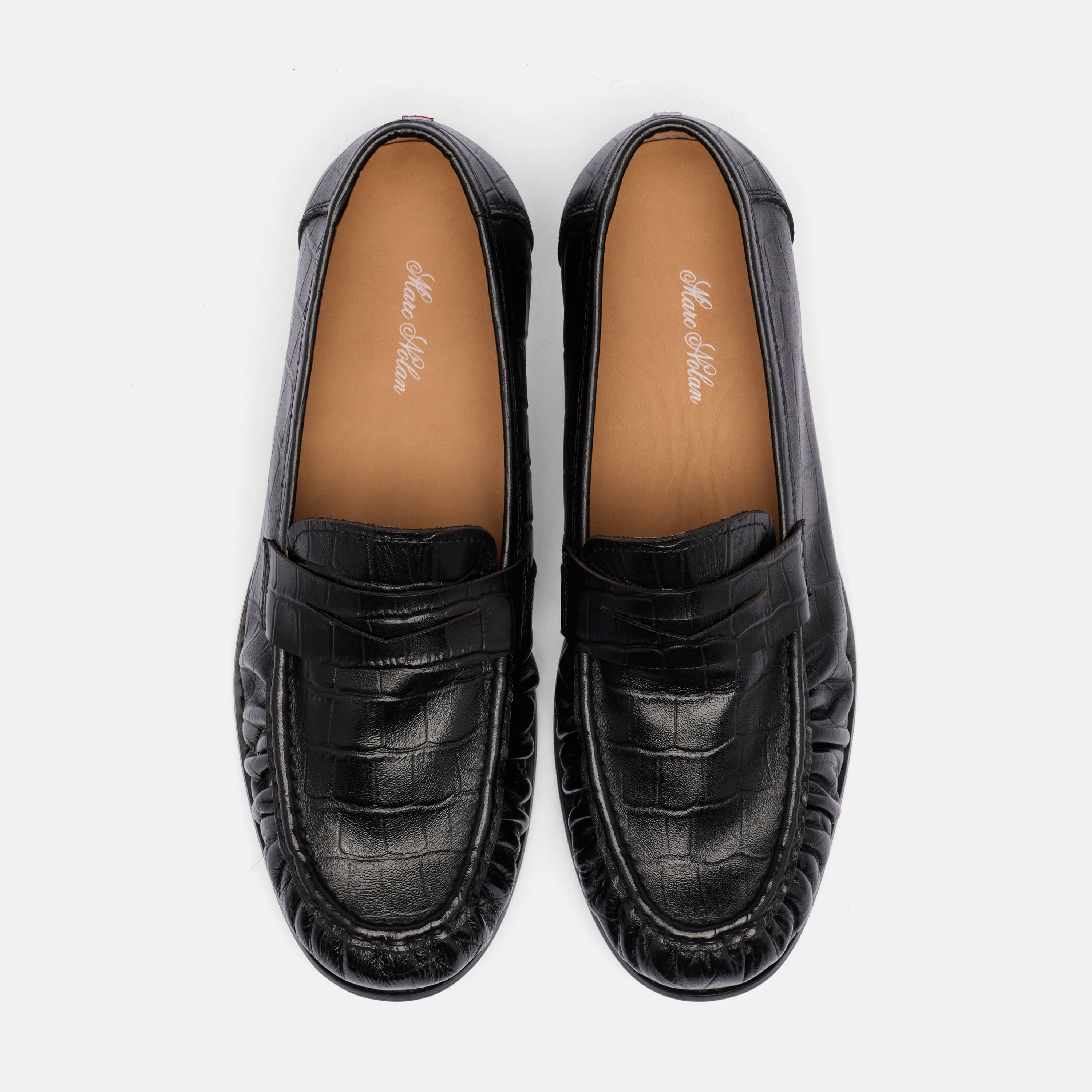 Kennedy Embossed Pleated Penny Loafer, Alternate, color, Black Croc