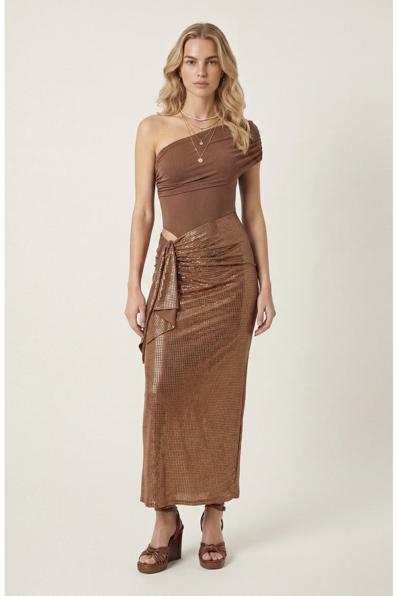 One Shoulder Ruched Maxi Dress, Main, color, Bronze