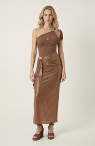 Modenaire One Shoulder Ruched Maxi Dress