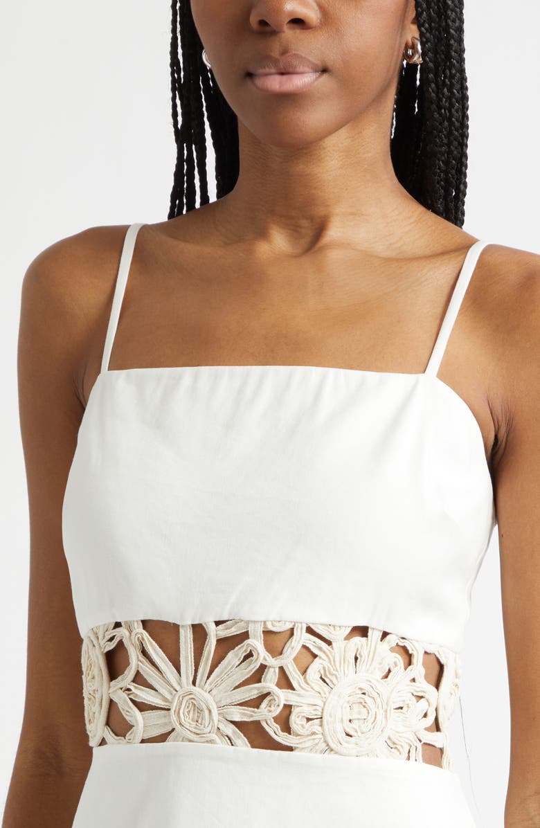 Ramy Brook Aaliyah Lacy Inset Midi Dress, Alternate, color, Ivory