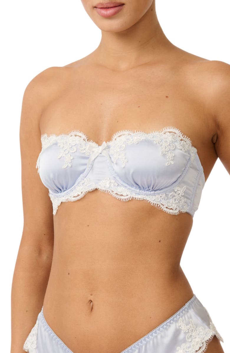 Kat The Label Cinderella Lace Trim Underwire Strapless Satin Bra, Main, color, Cinderella