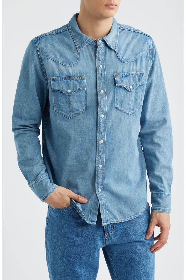 Denim Snap-Up Shirt, Main, color, LIGHT WASH
