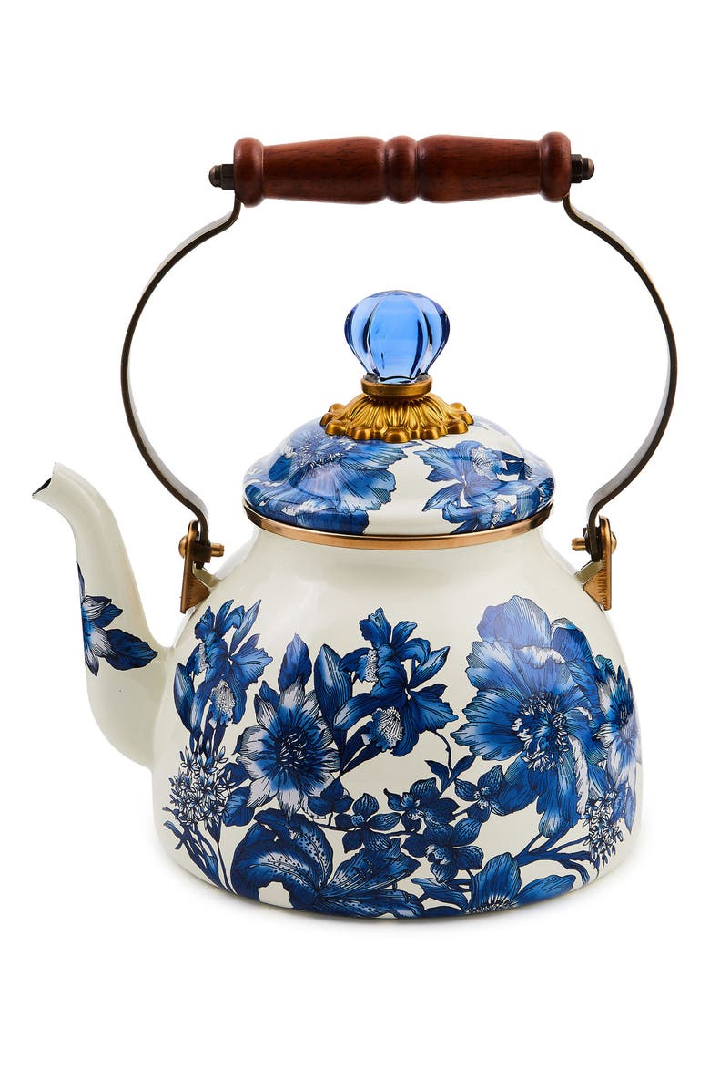 MACKENZIE CHILDS Royal English Garden Enameled Steel 2-Quart Tea Kettle, Main, color, Royal