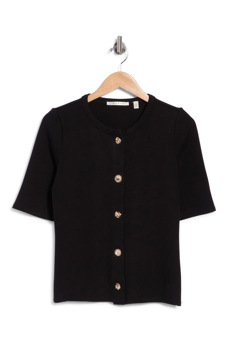 Milano Knit Short Sleeve Button Cardigan, Main, color, BLACK