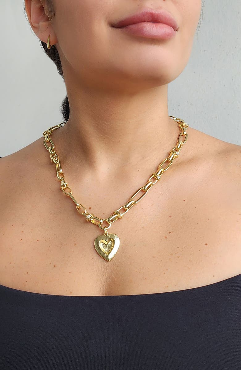 Adornia Chunky Heart Pendant Necklace, Alternate, color, Gold