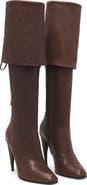 McQueen Horn Shaped Heel Lace-Up Knee High Boot