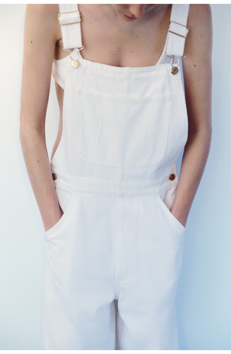 H&M Cotton Denim Dungarees, Alternate, color, White