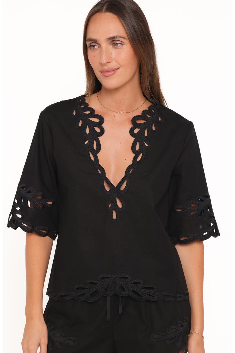 Birdie Eyelet Top & Shorts Set, Alternate, color, BLACK