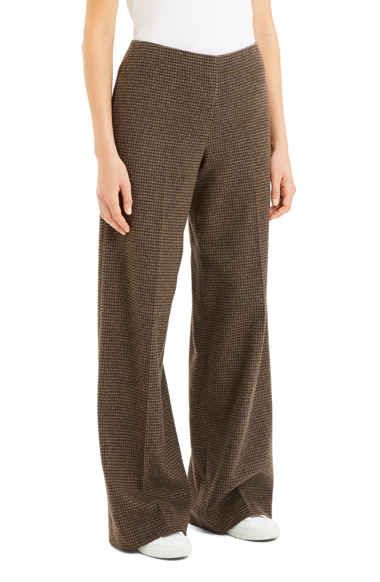 Theory Houndstooth Wool Blend Flannel Wide Leg Pants, Alternate, color,