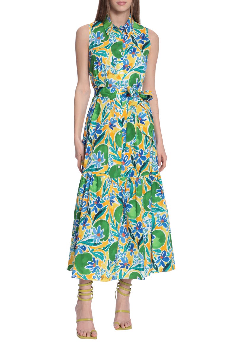 Floral Sleeveless Shirtdress, Main, color, SOFT WHITE/ LIMA GREEN