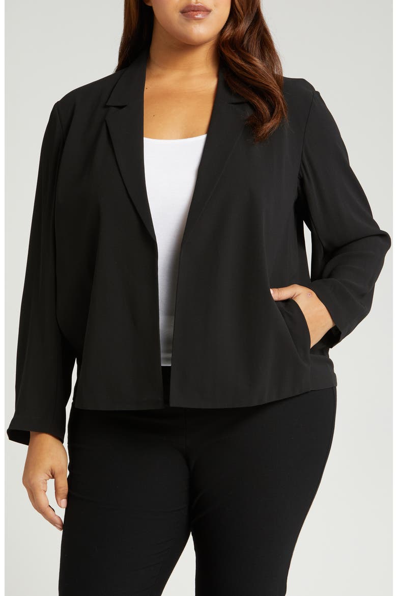 Crop Silk Blazer, Main, color, BLACK
