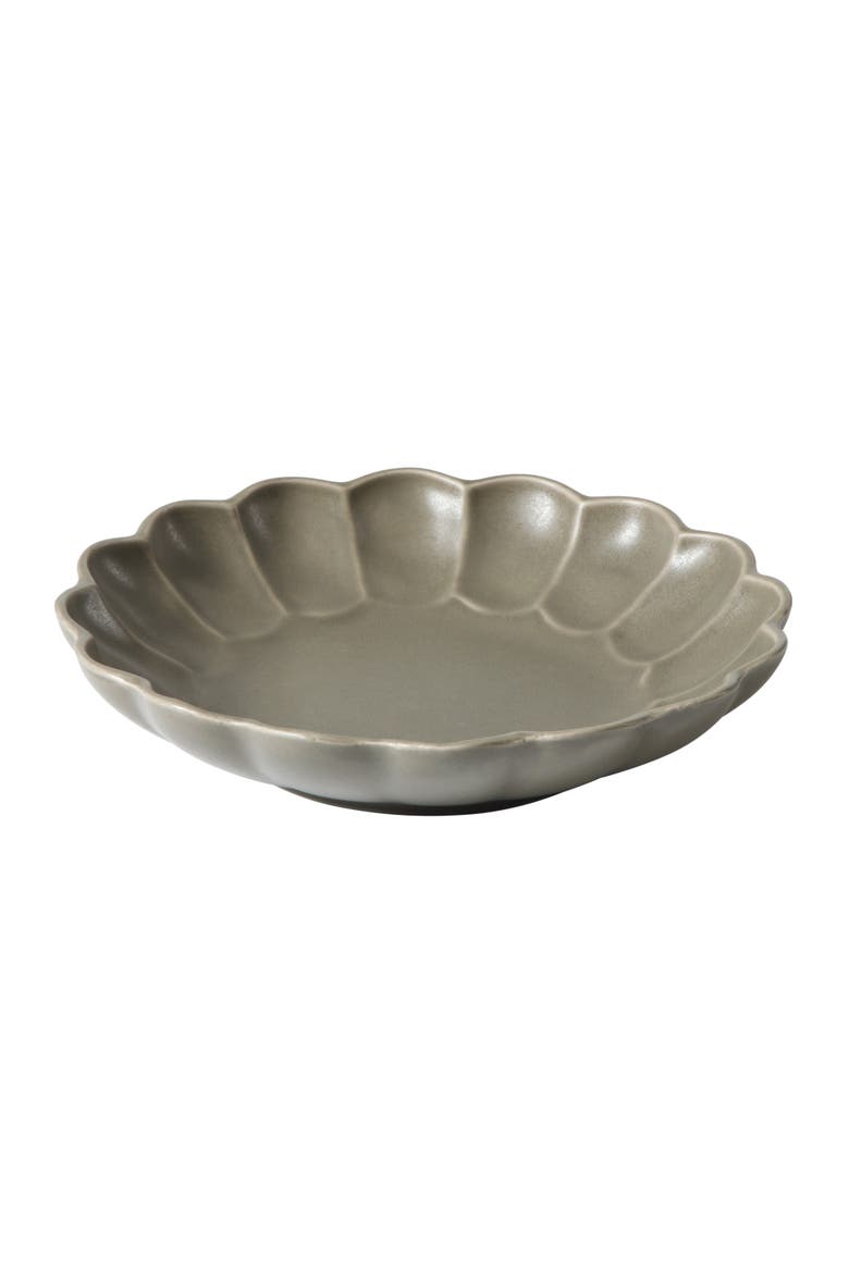 Yuelu Bloom 4 Piece Dinner Bowl Set, 9-inch Embossed Scallop Stoneware Bowls, Reactive Glaze, Large Soup, Pasta & Salad Bowls, Alternate, color, Olive Stone