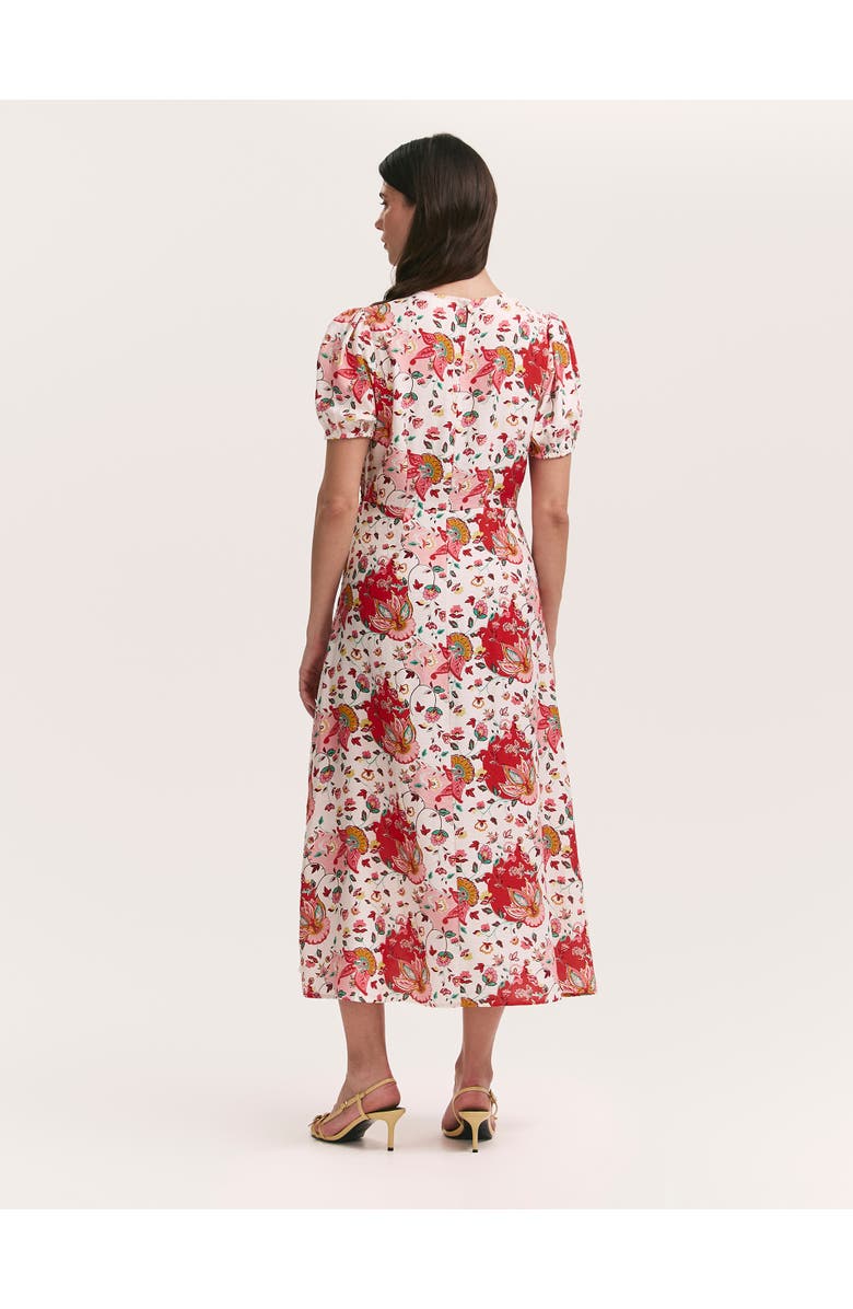 Finery London Lili Floral Short Sleeve Midi Tea Dress, Alternate, color, Coral Floral