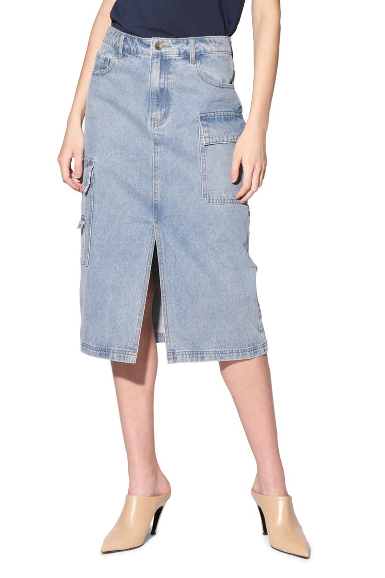 Tally Denim Skirt, Main, color, LIGHT WASH DENIM