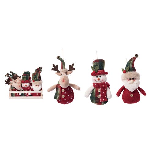 Transpac Plush Plaid Patchwork Holiday Pal Ornament Multicolored Decor