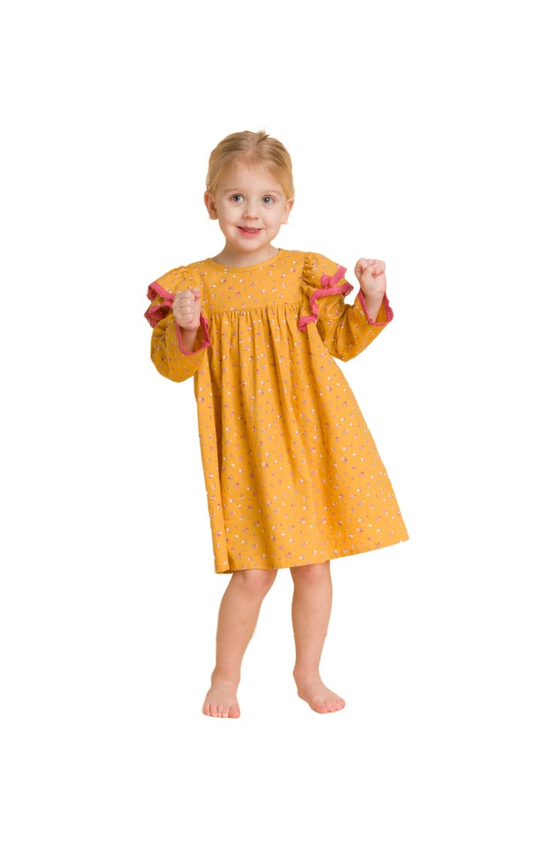 Beet World Toddler Flutter Sleeves Dress with Lace Trim | Provence Meadow, Main, color, Mustard