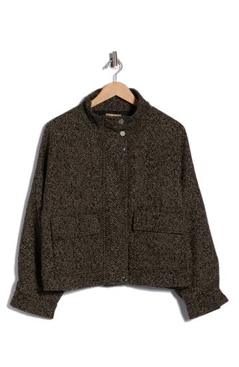 Democracy Herringbone Zip Jacket In Brown
