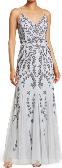 Marina Women's Beaded V-Neck Gown - Blue - Gowns