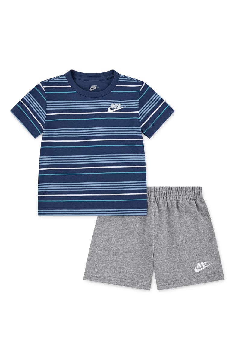 Nike Kids Stripe T-Shirt & French Terry Shorts Set, Main, color, Dark Grey Heather