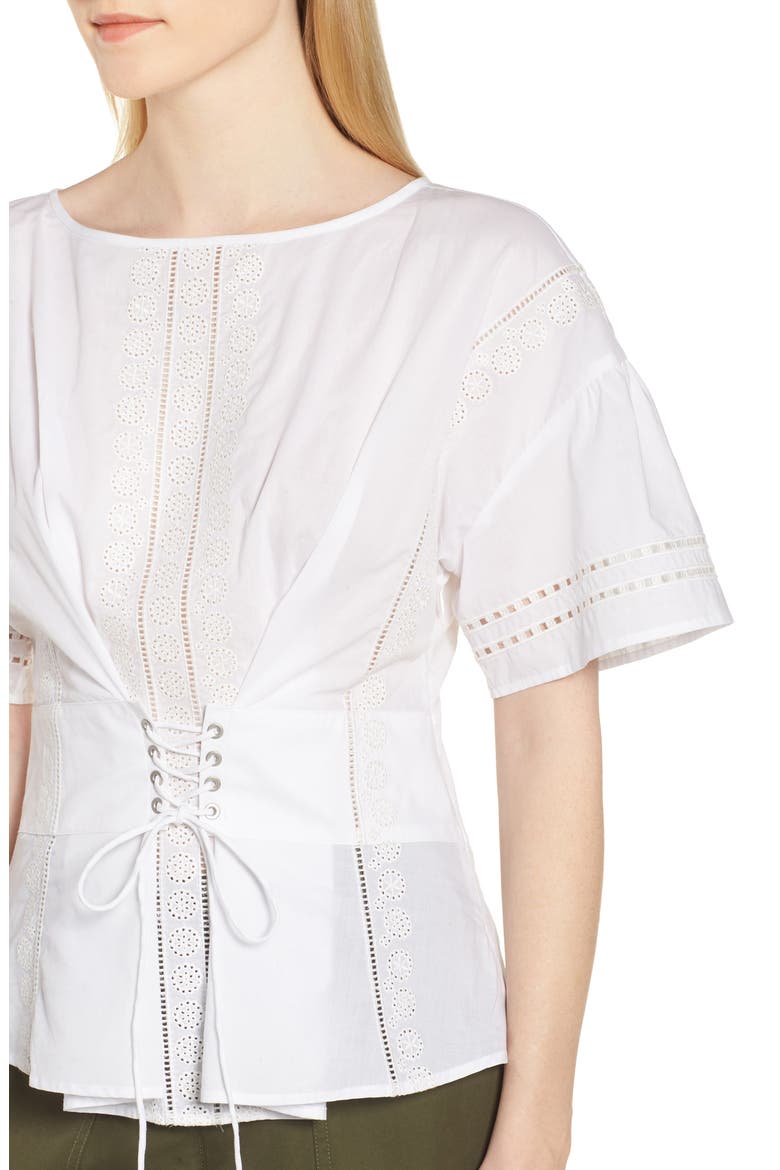 Lace-Up Eyelet Top, Alternate, color, WHITE