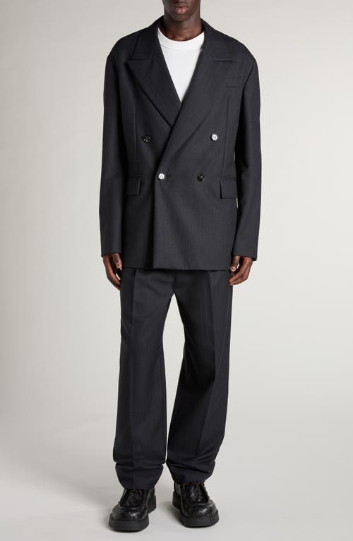 Bottega Veneta Double Breasted Subtle Stripe Wool Blazer In 1292 Black/dark Blue