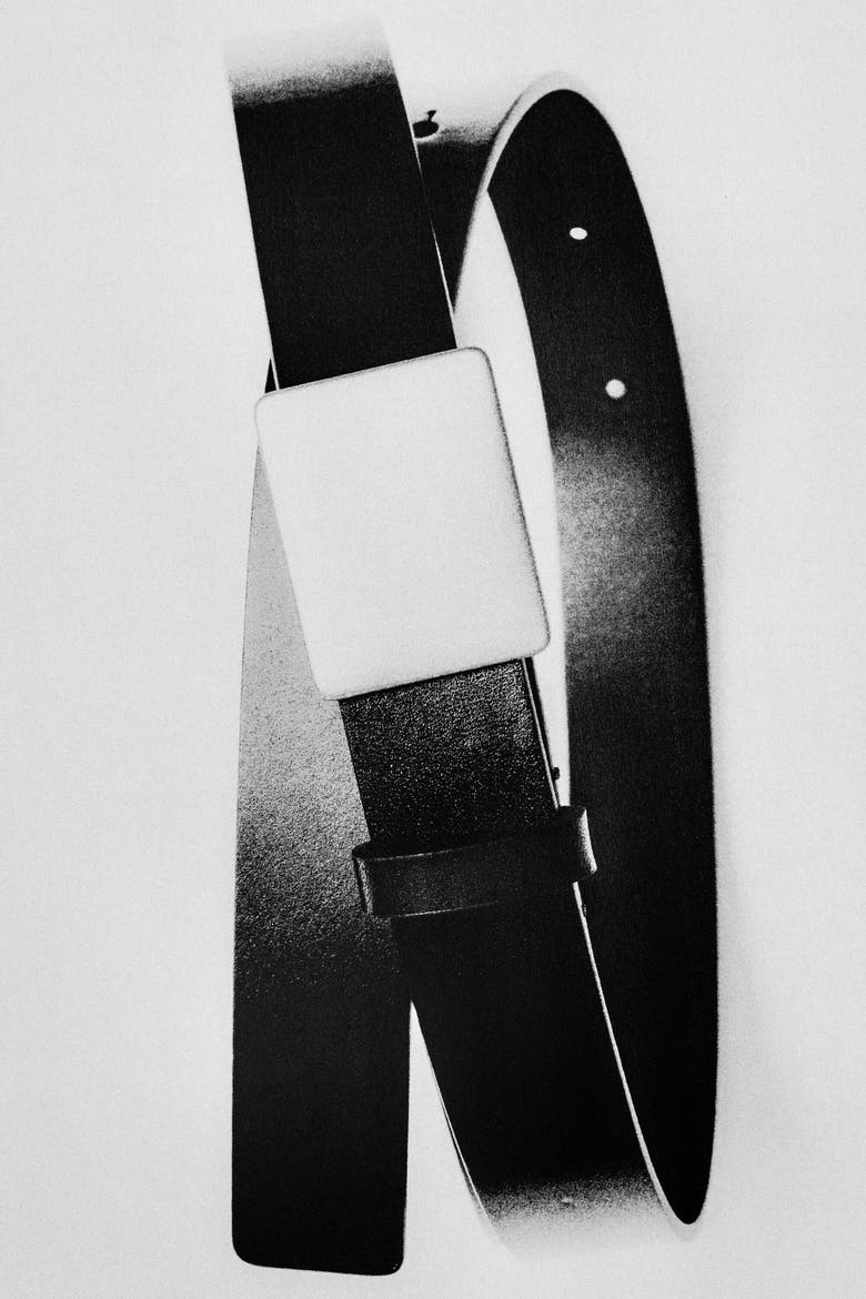 Metal-buckle Leather Belt, Alternate, color, BLACK
