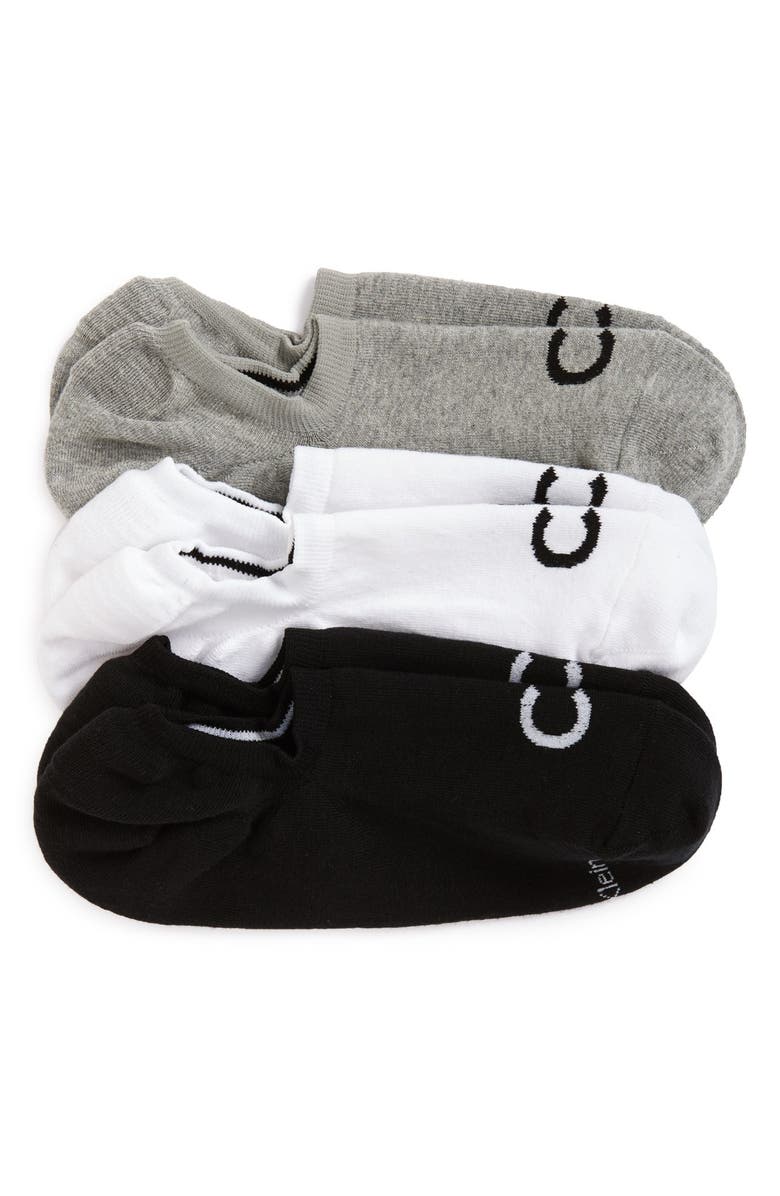 Calvin Klein 3-Pack No-Show Socks, Main, color, Grey/ White/ Black