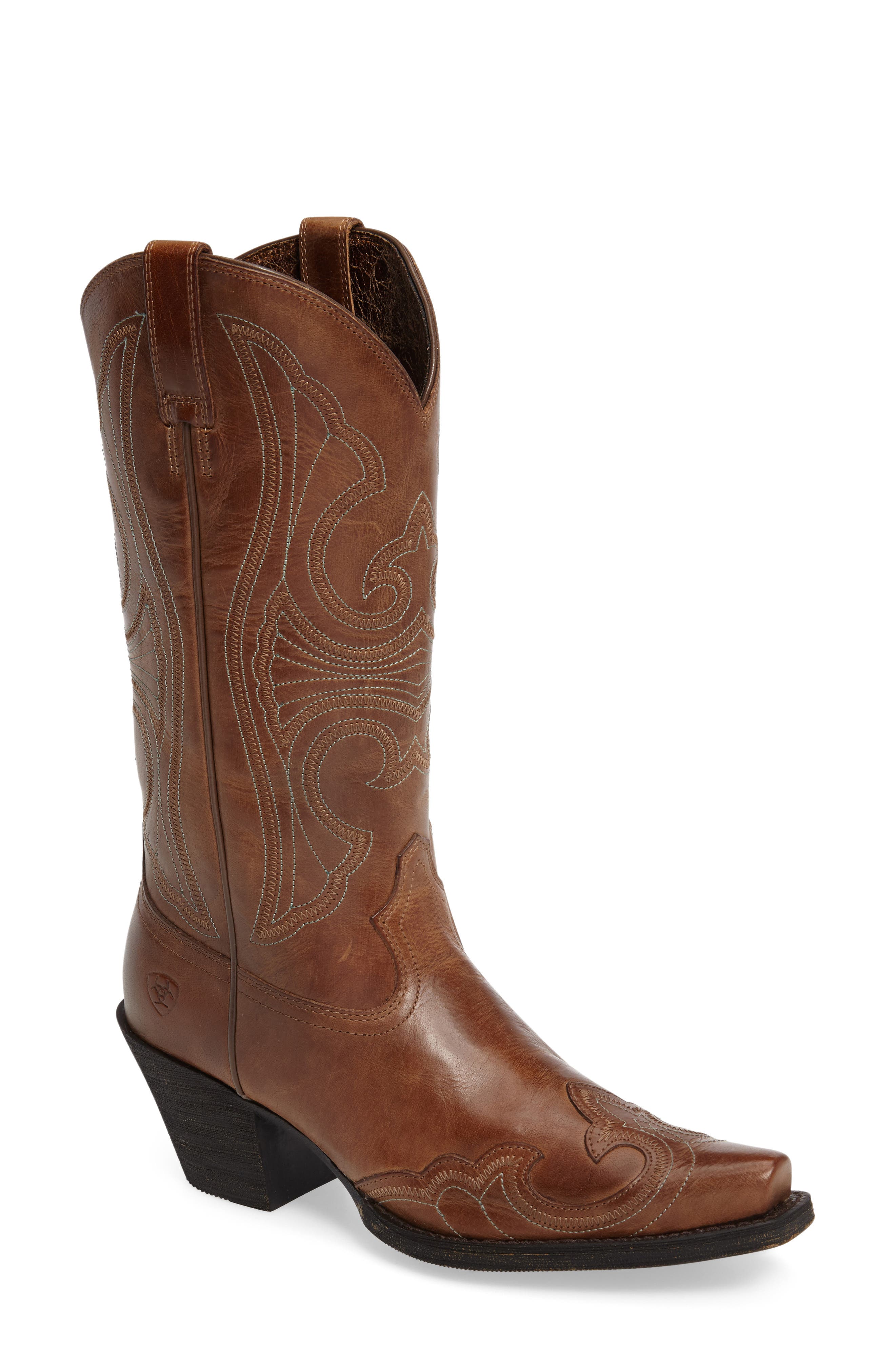 Round Up D-Toe Wingtip Western Boot, Main, color, SANDSTORM LEATHER