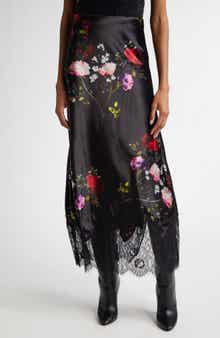 Alice + Olivia Mauve Floral Lace Trim Velvet Slip Skirt