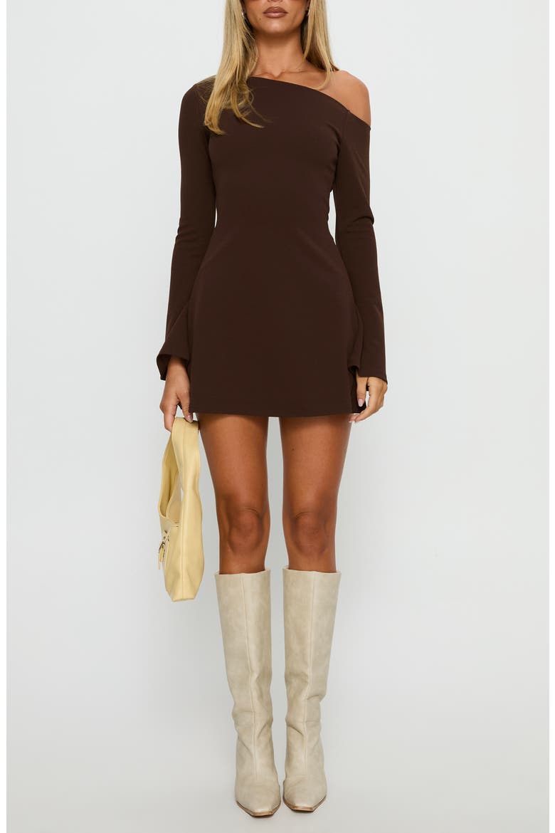 Adrietta One-Shoulder Long Sleeve Minidress, Main, color, BROWN