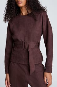 Kenneth Cole Belted Long Sleeve Crewneck Top