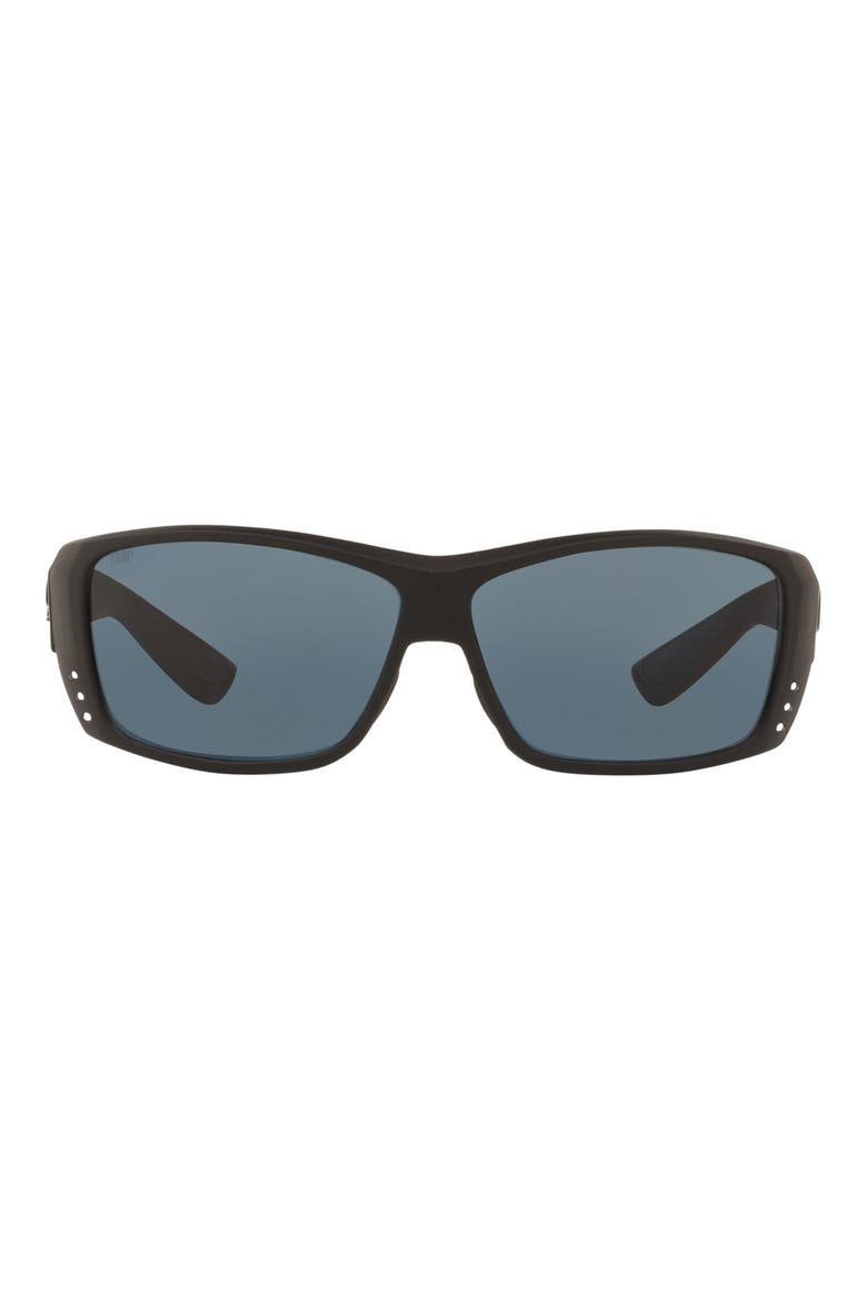 61mm Polarized Rectangle Sunglasses, Main, color, DARK GREY BLACK