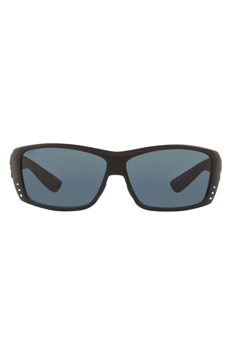 Costa Del Mar 61mm Polarized Rectangle Sunglasses, Main, color, Dark Grey Black