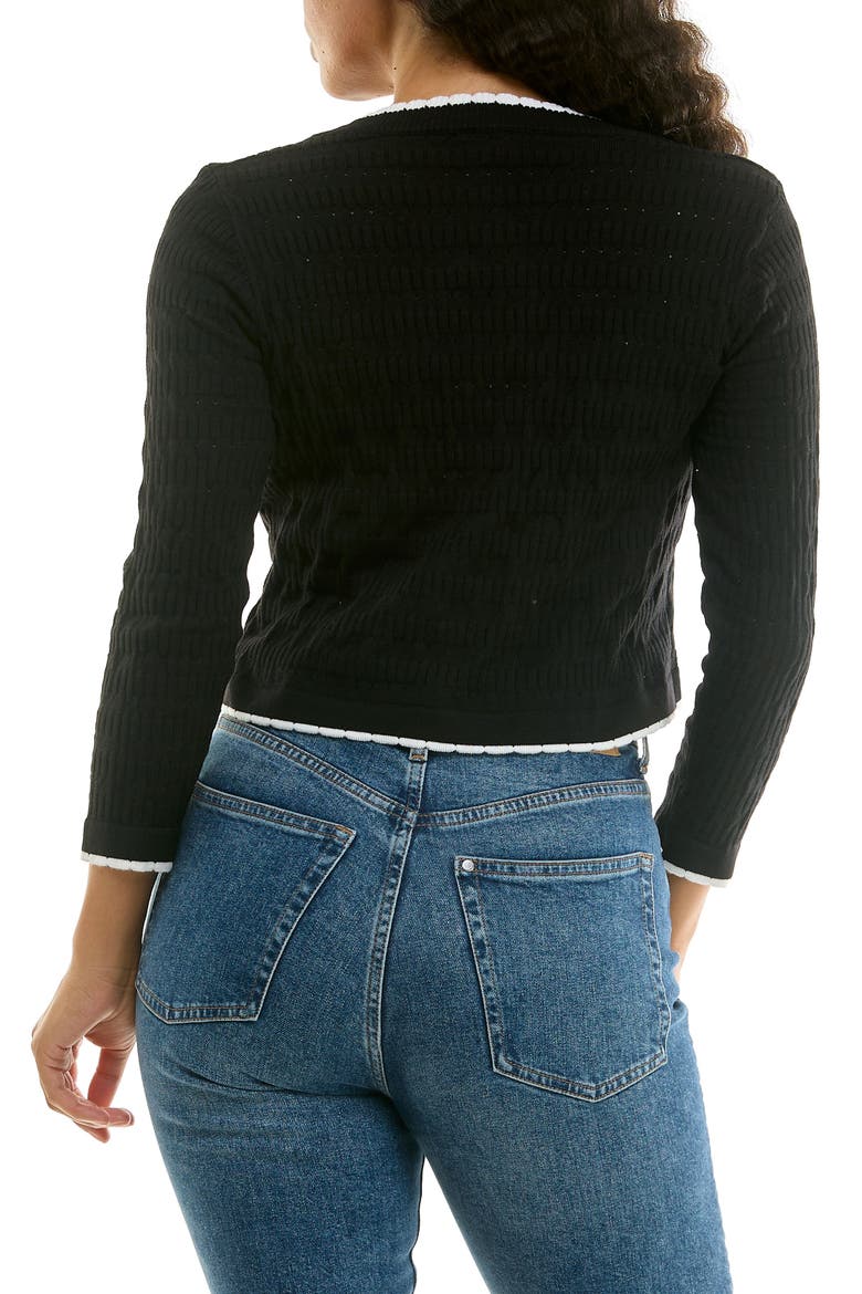 Scallop Trim Cardigan Sweater, Alternate, color, BLACK/ WHITE