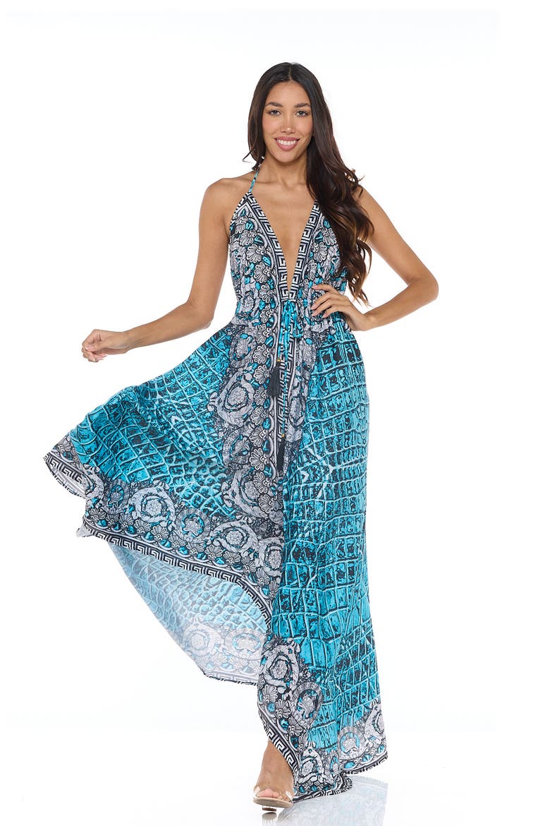 Halter Neck Dress, Alternate, color, TEAL BLUE