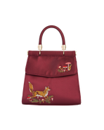 Fable England Fox & Mushroom Embroidered Burgundy Satin Tote