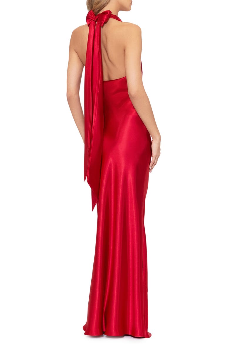 Halter Charmeuse Gown, Alternate, color, RED