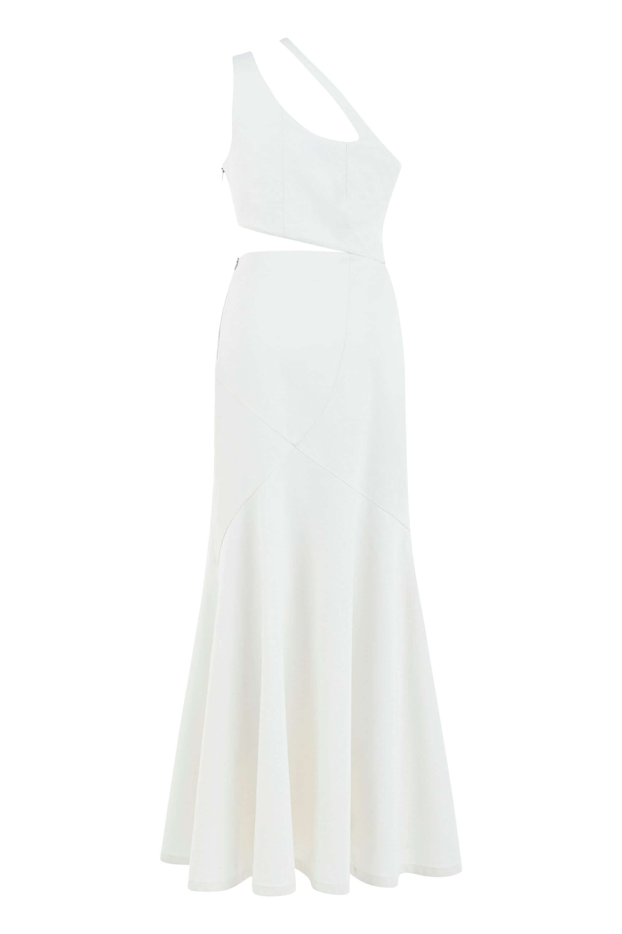Ron Asymmetric White Denim Maxi Dress - image 2