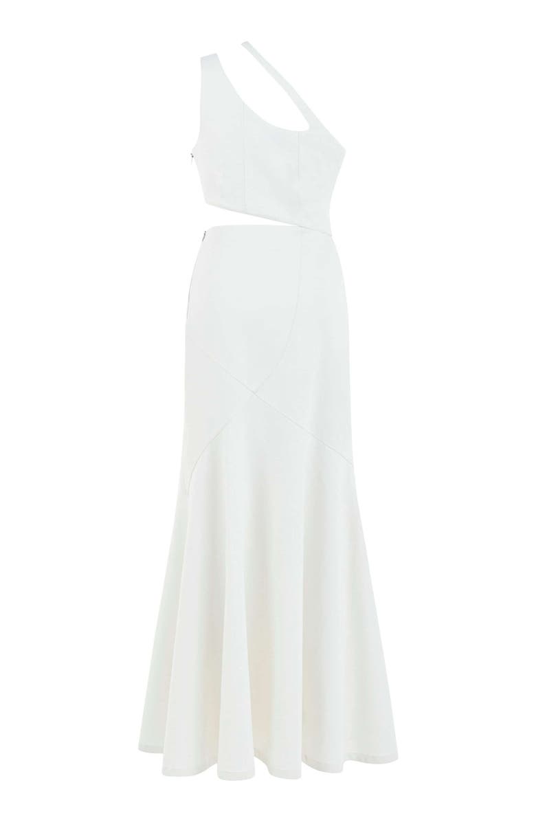 Jendue US Ron Asymmetric White Denim Maxi Dress, Alternate, color, White
