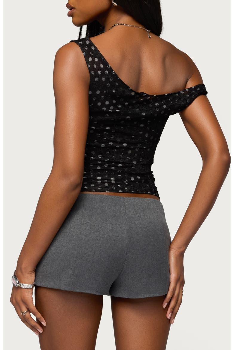 Lace Dot One-Shoulder Top, Alternate, color, BLACK