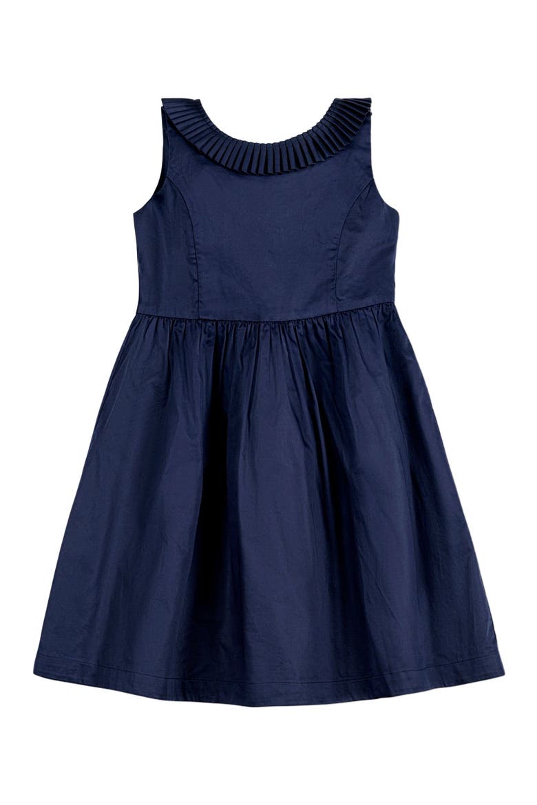 Girls' Pleated Collar Party Dress, Toddler, Alternate, color, Navy Sateen