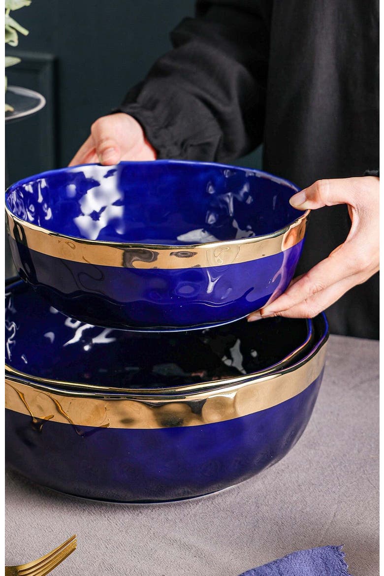 Florian Porcelain 3-Piece Serving Bowl Set, Alternate, color, Blue