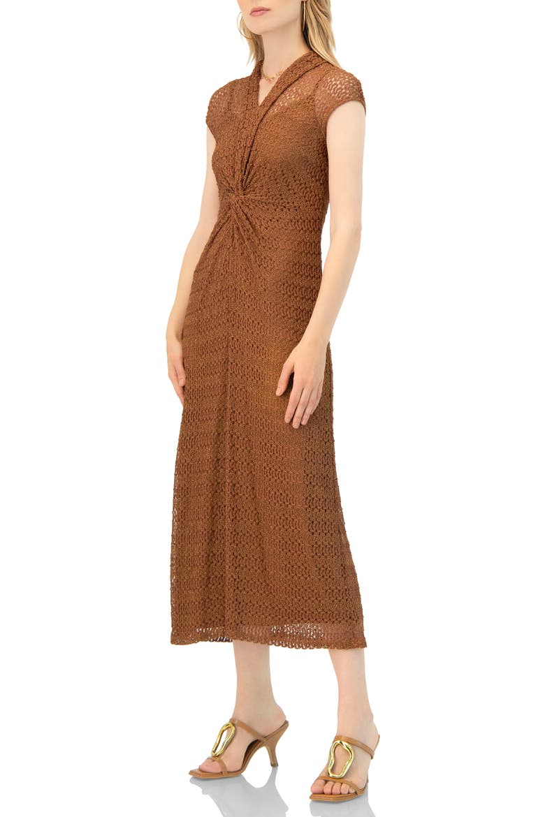 Long Knitted Off-Shoulder Dress, Alternate, color, Brown