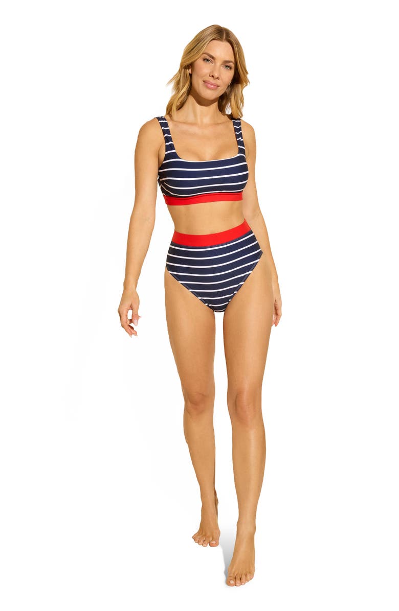 STYLEST DreamSculpt Striped Square Neck Bikini Top, Alternate, color, Navy/Blanc/Hot Pepper